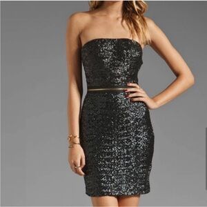 DRESS THE POPULATION Ava Elegant Black Strapless Sequin Dress XS